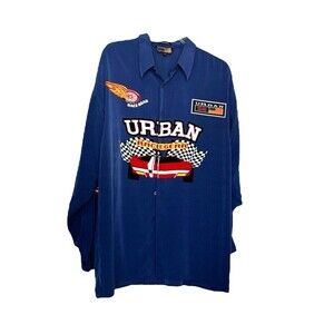 Vintage 90s Streetwear Mens Shirt Spell Out Racing Collared Button Size 2XL